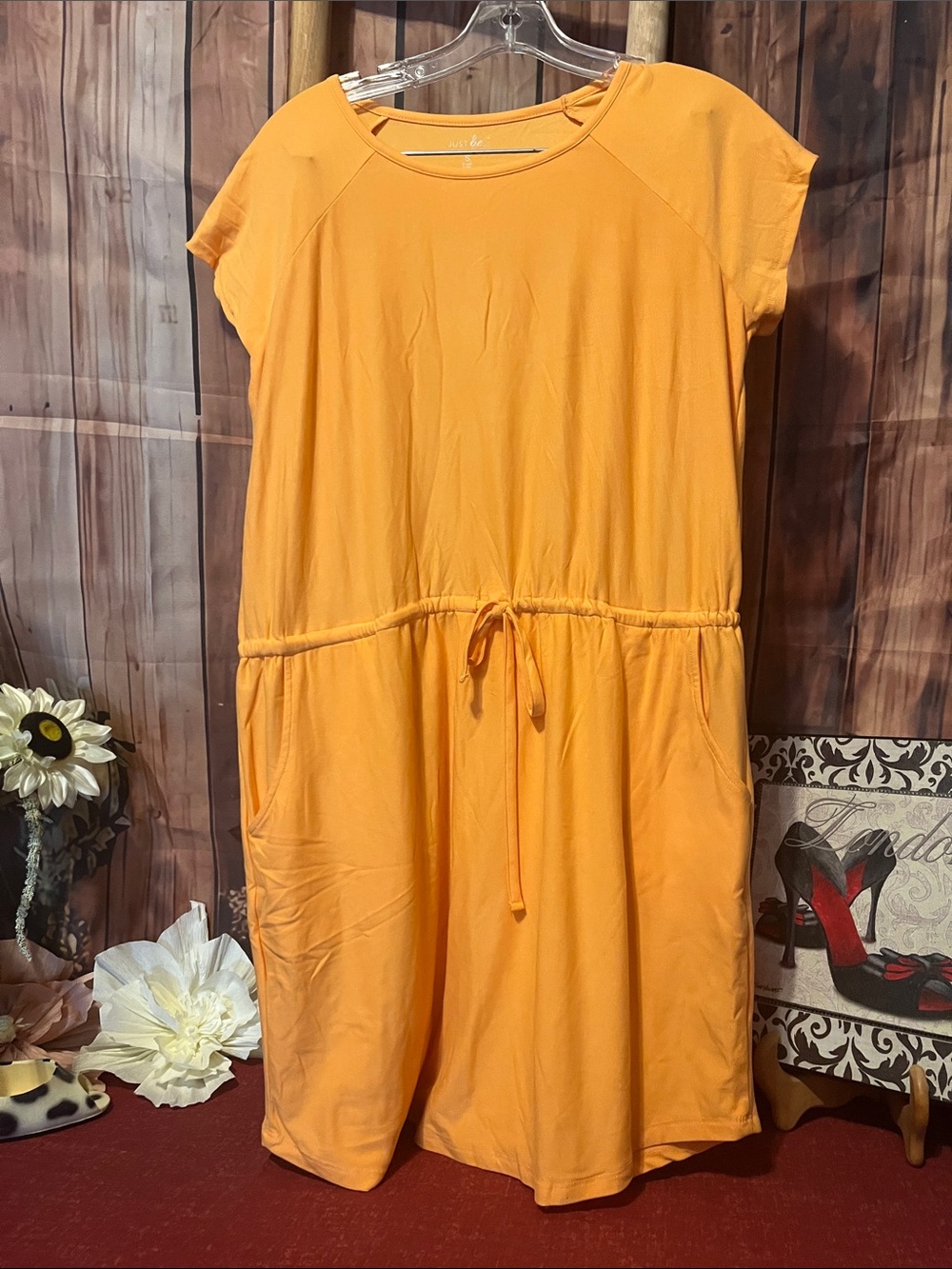 just be Golden Yellow Drawstring Midi Dress